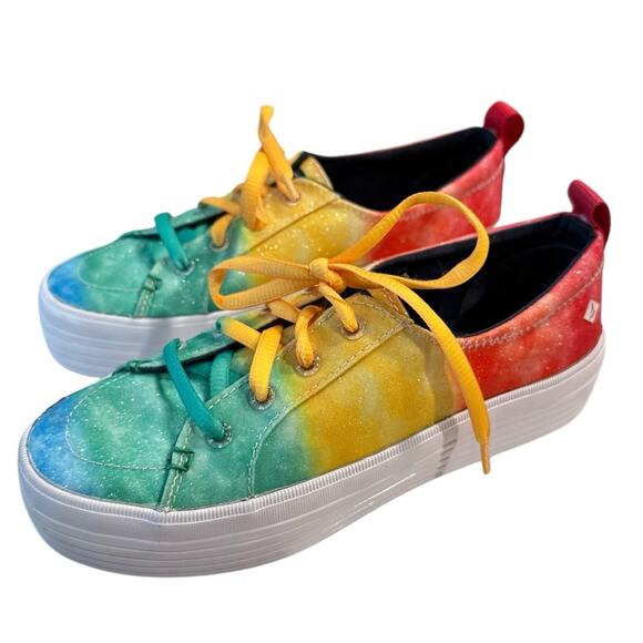 Sperry Women's Crest Vibe Platform Sneaker SNOWCONE Tie Dye Rainbow 6 - Picture 1 of 6